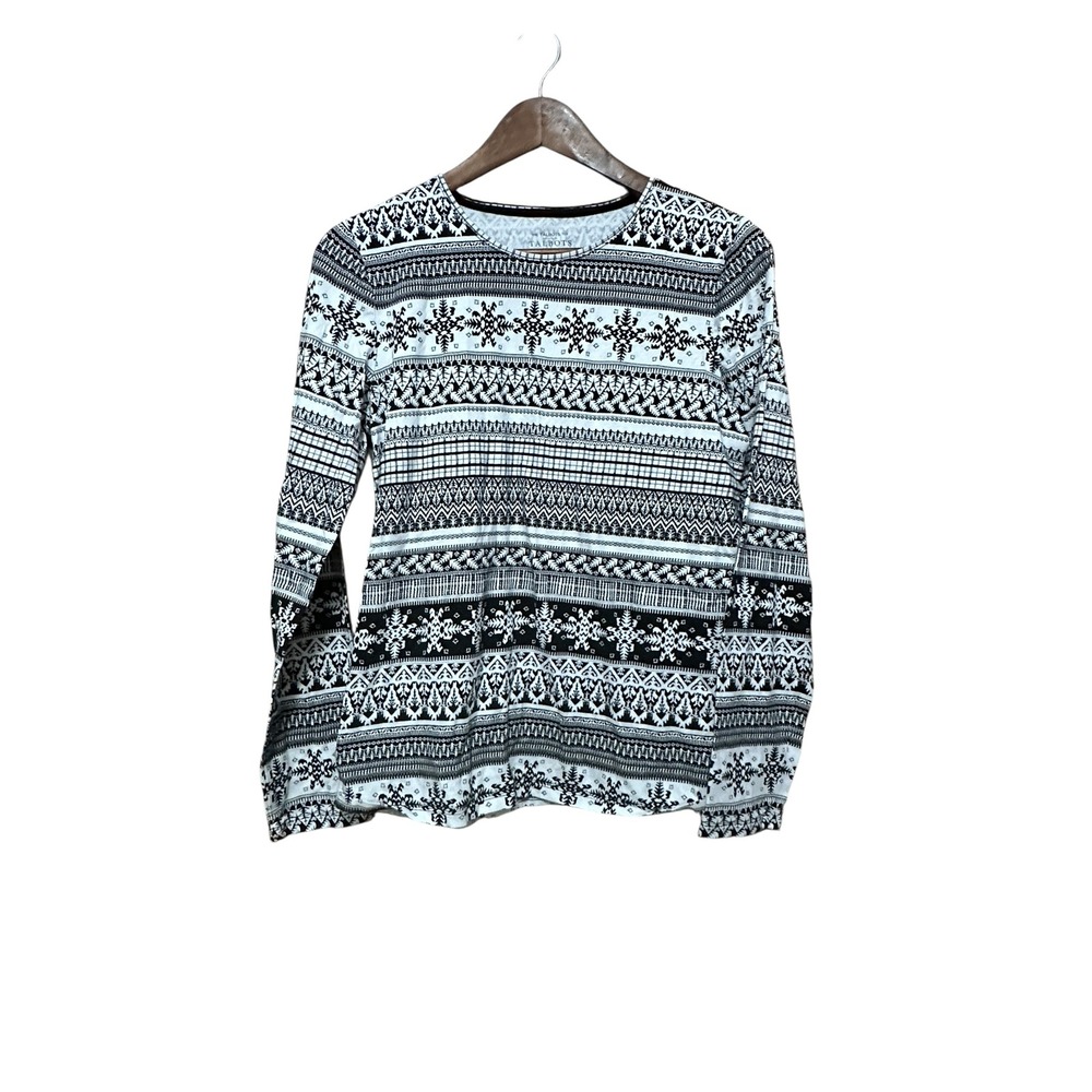 Talbots Womens Long Sleeve‎ T-Shirt Top Fair Isle Snowflake Pattern
